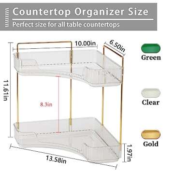 shuang qing 2-Tier Corner Bathroom Counter Organizer, Countertop Perfume Tray and Vanity Organizer, Makeup Cosmetic Storage, Corner Storage Organizers for Bathroom, Dresser, Kitchen (Clear)