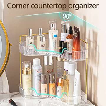 shuang qing 2-Tier Corner Bathroom Counter Organizer, Countertop Perfume Tray and Vanity Organizer, Makeup Cosmetic Storage, Corner Storage Organizers for Bathroom, Dresser, Kitchen (Clear)