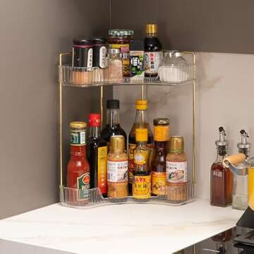 shuang qing 2-Tier Corner Bathroom Counter Organizer, Countertop Perfume Tray and Vanity Organizer, Makeup Cosmetic Storage, Corner Storage Organizers for Bathroom, Dresser, Kitchen (Clear)