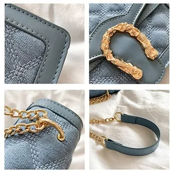 DEEPMEOW Quilted Crossbody Purse for Women - Chic Denim Handbag