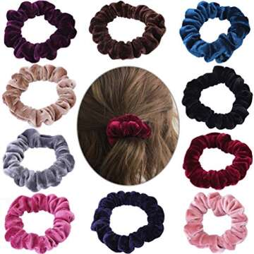 KINGMAS 10 Pcs Hair Ties Velvet Scrunchies, Elastic Flannelette Hair Bands Scrunchy Hair Ropes Women...