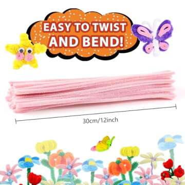Aoibrloy 200PCS Pipe Cleaners Craft Supplies for Kids DIY Creative Art and Crafts Project | Chenille Stems for Party & Activities Decorations - 6 mm x 12 inch（Pink）