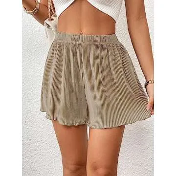 Milumia Women Casual Rib Knit Lettuce Trim Shorts Summer Elastic Waist Loose Shorts Khaki Medium