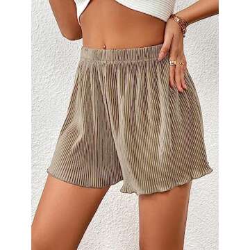 Milumia Women Casual Rib Knit Lettuce Trim Shorts Summer Elastic Waist Loose Shorts Khaki Medium