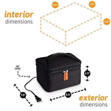 HOTLOGIC Mini XP Portable Electric Lunch Box Food Heater - Expandable Food Warmer Tote and Heated Lunchbox for Adults Work/Car/Home - Easily Cook, Reheat, and Keep Your Food Warm - BLACK - 120V