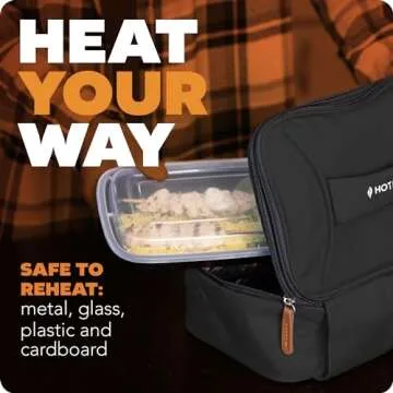 HOTLOGIC Mini XP Portable Electric Lunch Box Food Heater - Expandable Food Warmer Tote and Heated Lunchbox for Adults Work/Car/Home - Easily Cook, Reheat, and Keep Your Food Warm - BLACK - 120V