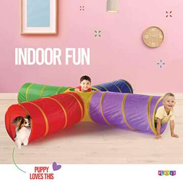 Play22 4-Way Play Tunnel For Kids To Crawl Through 8 Feet - Kids Play Tunnels For Toddlers Indoor/Outdoor Fun For Kids, Dogs Tunnel Ball Pit - Kids Pop Up Play Tent Tunnel Foldable Into A Carrying Bag