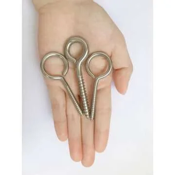 Goyunwell Stainless Steel Screw Eyes Metal Eye Hooks Screw in Heavy Duty 2 1/2 Inch 12pcs Eyebolts Screws for Wood Lag Thread Eyelet Screw 2.5 Inch Hanging Threaded Tapping Screw Eyes M4