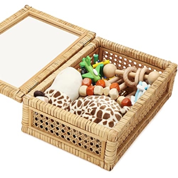 Boho Rattan Decorative Storage Boxes with Glass Lids