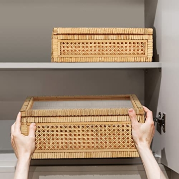 Boho Rattan Decorative Storage Boxes with Glass Lids