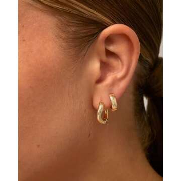 PAVOI 14K Yellow Gold Plated Sterling Silver Posts Wavy Huggie Hoops | Twisted Wave Hoop Earrings fo...