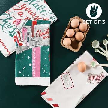 Folkulture Christmas Kitchen Towels Set of 3 - Perfect Gift Idea