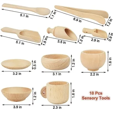 Montessori 10 Pcs Wooden Sensory Bin Tools for Kids