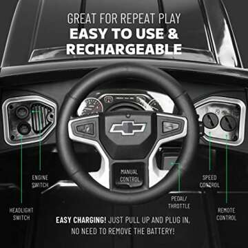 ReadyGO 12V Battery Powered Chevrolet Silverado Trail Boss 1-Seater Kids Ride On Truck with Parent Remote Control, Fast Speed Mode (5 MPH), LED Headlights, Retractable Tailgate