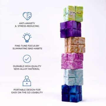 Daily Vibrations Infinity Cubes, Durable Stress Relieving Blue Fidget Toy, Stress and Anxiety Relief Fidget Cube, Relaxing Hand-Held Fidget Toys for Adults and Kids