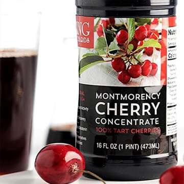 King Orchards Montmorency Tart Cherry Concentrate - Tart Cherry Juice Concentrate 100% Pure Concentrated Tart Cherries Superior Sour Flavor Mix with Blueberry Juice (1) 16oz bottle and Wooden Spoon