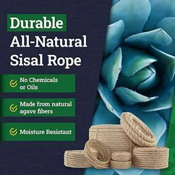 SGT KNOTS Twisted Sisal Rope Muti Purpose Durable - Sisal Twine Natural Rope and Thick Twine for Crafts, DIY, Gardening, Decor, Indoor, Outdoor Use - Sisal Rope in Multiple Lengths