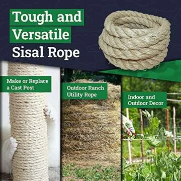 SGT KNOTS Twisted Sisal Rope Muti Purpose Durable - Sisal Twine Natural Rope and Thick Twine for Crafts, DIY, Gardening, Decor, Indoor, Outdoor Use - Sisal Rope in Multiple Lengths