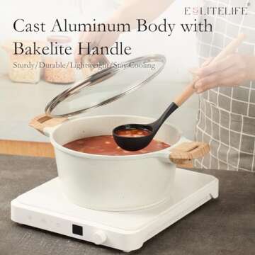 ESLITE LIFE Nonstick Stock Pot with Lid, 5 Quart Granite Casserole Large Soup Pot Pasta Cooking Pot, Induction Compatible, PTFE & PFOA Free, White