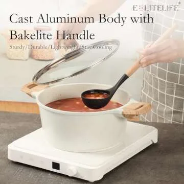 ESLITE LIFE Nonstick Stock Pot with Lid, 5 Quart Granite Casserole Large Soup Pot Pasta Cooking Pot, Induction Compatible, PTFE & PFOA Free, White