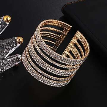 Jojomina Multilayer Sparkling Rhinestone Cuff Bracelet For Women 11 Layers for Women Crystal Bangle ...