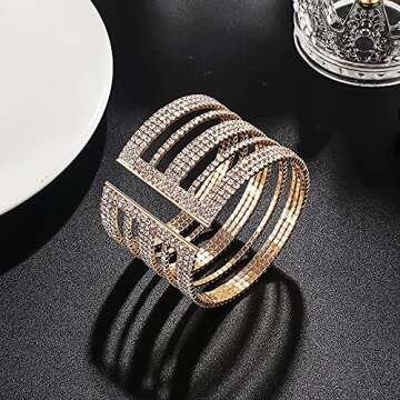 Jojomina Multilayer Sparkling Rhinestone Cuff Bracelet For Women 11 Layers for Women Crystal Bangle Strand Wrap Bracelet for Party Prom Wedding