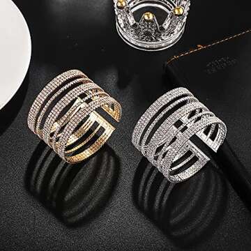 Jojomina Multilayer Sparkling Rhinestone Cuff Bracelet For Women 11 Layers for Women Crystal Bangle Strand Wrap Bracelet for Party Prom Wedding