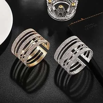 Jojomina Sparkling Rhinestone Cuff Bracelet for Women