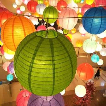 16 Pcs Colorful Paper Lanterns, Multi-Color Chinese or Japanese Hanging Paper Lanterns Decorations for Party, Classroom, Wedding, Home Decorations(Size of 4, 6, 8, 10 In)