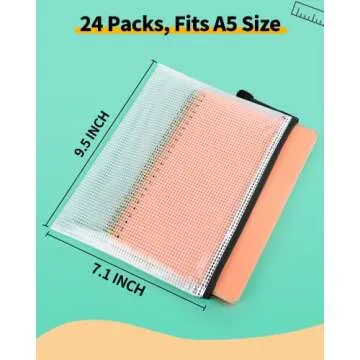 Smarpau A5 Mesh Zipper Pouch, 24 Pack 9.5" x 7.1" Plastic Zipper Pouches for Organizing, Multipurpos...