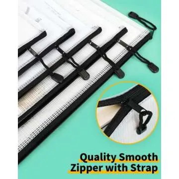 Smarpau A5 Mesh Zipper Pouch, 24 Pack 9.5" x 7.1" Plastic Zipper Pouches for Organizing, Multipurpose Waterproof Zipper Bags for Travel, Office, Home Storage, Black