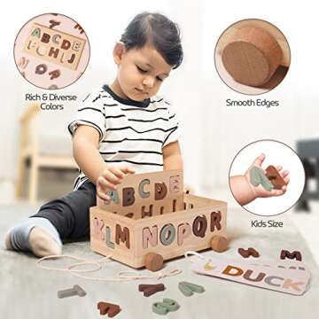 Alphabet ABC Learning Puzzles Toy | Toddler Montessori Educational Toys | Wooden Shape Sorting Toys Gifts with Flash Cards, Boys & Girls Preschool Learning Fine Motor Skills Game for 2 3 4 Year Old