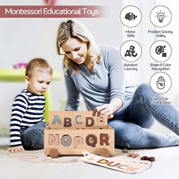 Alphabet ABC Learning Puzzles Toy | Toddler Montessori Educational Toys | Wooden Shape Sorting Toys Gifts with Flash Cards, Boys & Girls Preschool Learning Fine Motor Skills Game for 2 3 4 Year Old