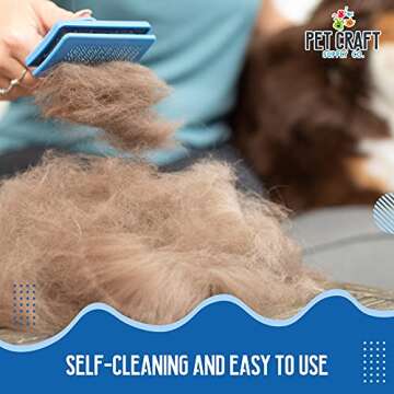 Pet Craft Supply Self Cleaning Grooming Slicker Pet Brush for Cats and Dogs Short Long Haired Fur Small Medium Large Metal Pin Bristle Comb Undercoat DeShedding DeMatting Detangler Puppy Kitten Blue