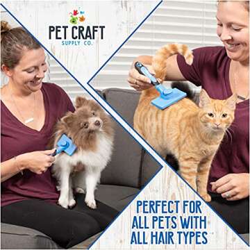 Pet Craft Supply Self Cleaning Grooming Slicker Pet Brush for Cats and Dogs Short Long Haired Fur Small Medium Large Metal Pin Bristle Comb Undercoat DeShedding DeMatting Detangler Puppy Kitten Blue