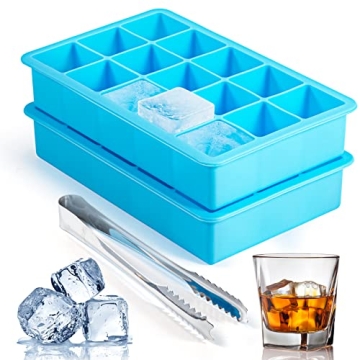 2 Pack Ice Cube Trays, ZDPMK Silicone Easy Release Flexible Molds 15 Ice Cubes Tray for Freezer，Co...