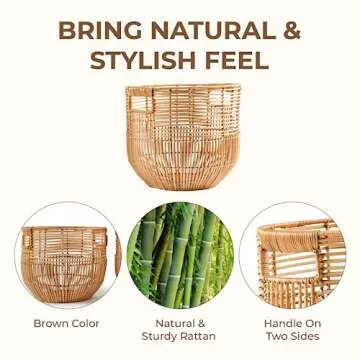 X AVIA HANDICRAFTS Set Of 2 Large Woven Blanket Baskets With Handles | Round Wicker Rattan Storage Floor Baskets for Shoe In Living Room | Extra Big Boho Rattan Laundry Baskets For Pillow, Blanket