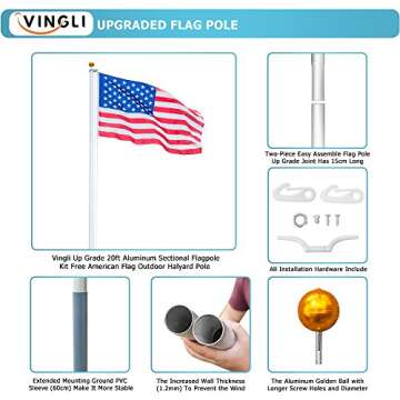 VINGLI Upgraded 25FT Aluminum Flagpole with USA Flag