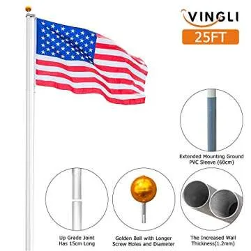 VINGLI Upgraded 25FT Aluminum Flagpole with USA Flag