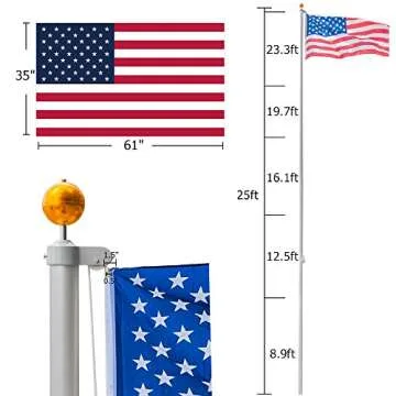VINGLI Upgraded 25FT Aluminum Flagpole with USA Flag