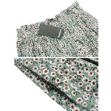 Women's Skirts Novelty Spring Green Floral Print Fashion Midi Boho Summer Casual Skirt Pocket(XL, Gr...