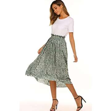Women's Skirts Novelty Spring Green Floral Print Fashion Midi Boho Summer Casual Skirt Pocket(XL, Green Floral)