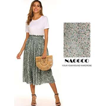 Women's Skirts Novelty Spring Green Floral Print Fashion Midi Boho Summer Casual Skirt Pocket(XL, Green Floral)