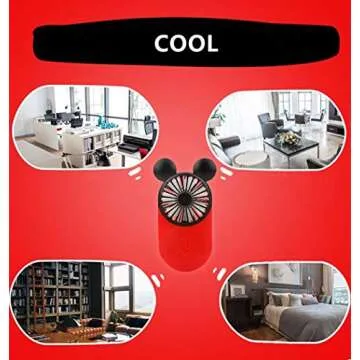 Kbinter Cute Personal Mini Fan, Handheld & Portable USB Rechargeable Fan with Beautiful LED Light, 3 Adjustable Speeds, Portable Holder, for Indoor Outdoor Activities, Cute Mouse 2 Pack (Red+Pink)