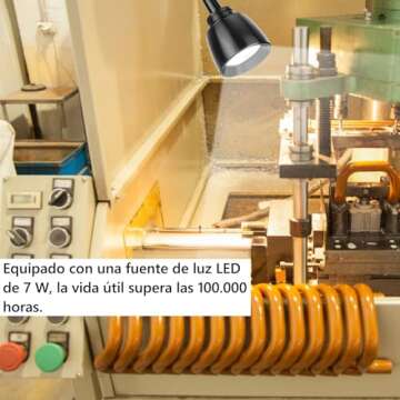 CHICIRIS 7W LED Machine Tool Lamp, Metal LED Working Light with Magnetic Base, Flexible Work Lamp, for Reading Lamp, Headboard CNC Punching Machine US Plug