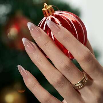 BTArtboxnails XCOATTIPS Press on Nails - Cat Eye Christmas Press on Nails, French Tip Nails Medium A...