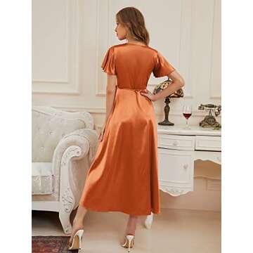 ZABERRY Women Summer Wrap V Neck Satin Cocktail Beach Cap Sleeves Midi Dress with Belt