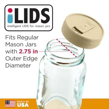 iLIDS Mason Jar Drink Lid, Regular Mouth, Butter, Pack of 2