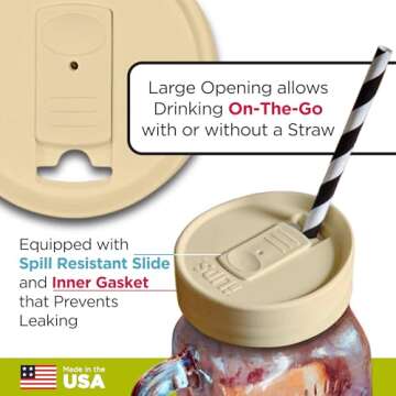 iLIDS Mason Jar Drink Lid, Regular Mouth, Butter, Pack of 2