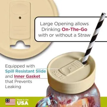 iLIDS Mason Jar Drink Lid, Regular Mouth, Butter, Pack of 2